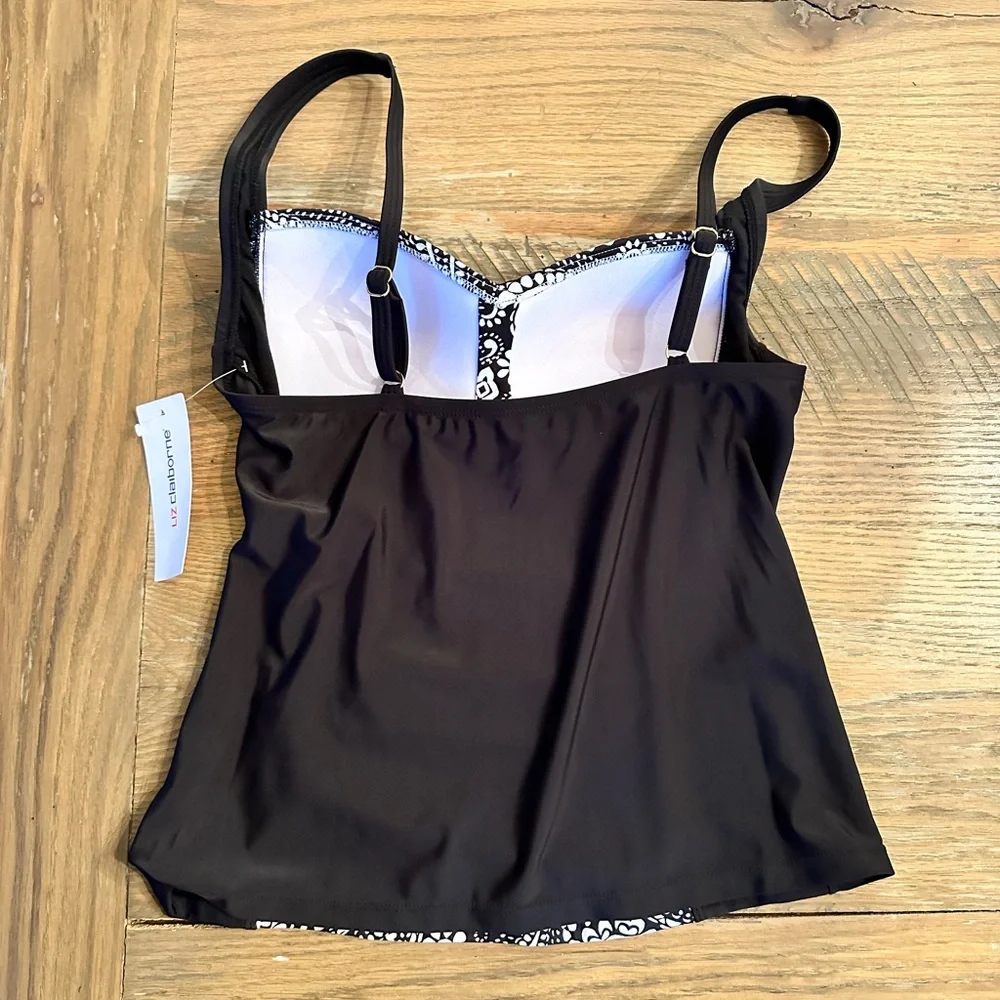 Liz Claiborne NWT Tankini swimsuit top size 6 black and white paisley - Picture 2 of 5